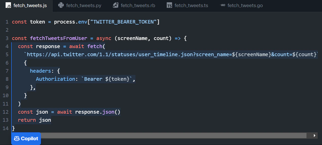screenshot of GitHub Copilot